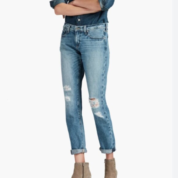 Sienne Slim Boyfriend Distressed Cuffed Mid Hipster Hippie Artsy Hip Jeans Pants - Picture 1 of 6